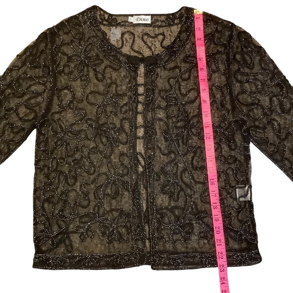 Dino Black Sheer Long Sleeve Blouse With Embossed design / Size L - Picture 11 of 13